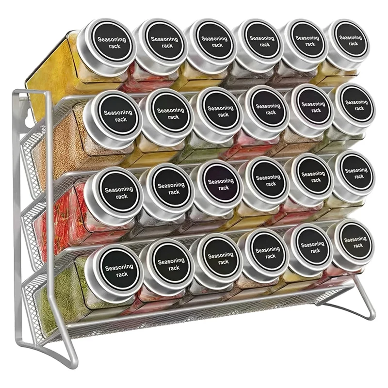 4-stufiges Gewürzregal Wand Edelstahl – Küchen Organizer | Platzsparendes Wandregal | Vorratshalter ohne Gläser