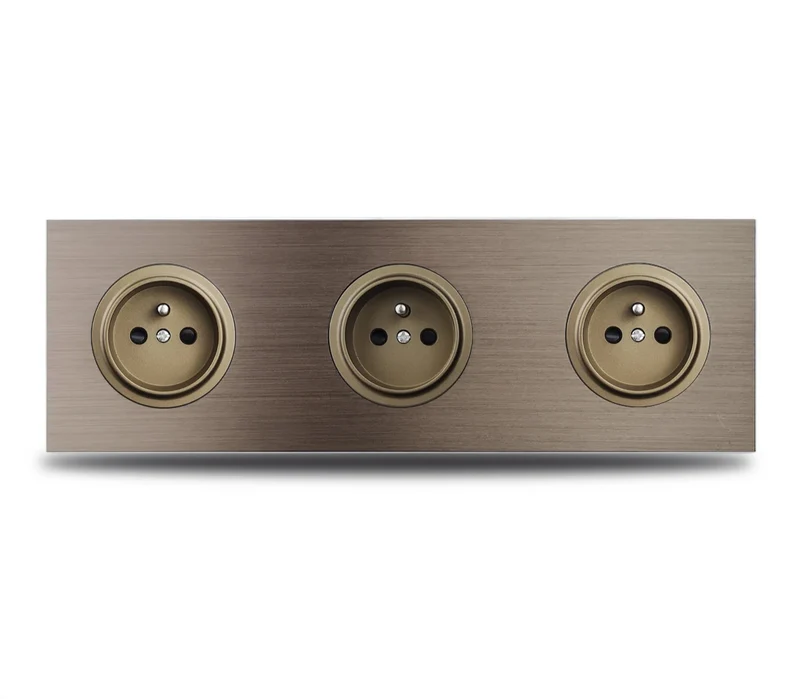 PowerLux Wandsteckdose Braun – Schuko Steckdose Aluminium | USB & Netzwerkanschluss | Moderne Unterputz Lösung