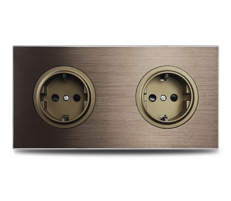 PowerLux Wandsteckdose Braun – Schuko Steckdose Aluminium | USB & Netzwerkanschluss | Moderne Unterputz Lösung