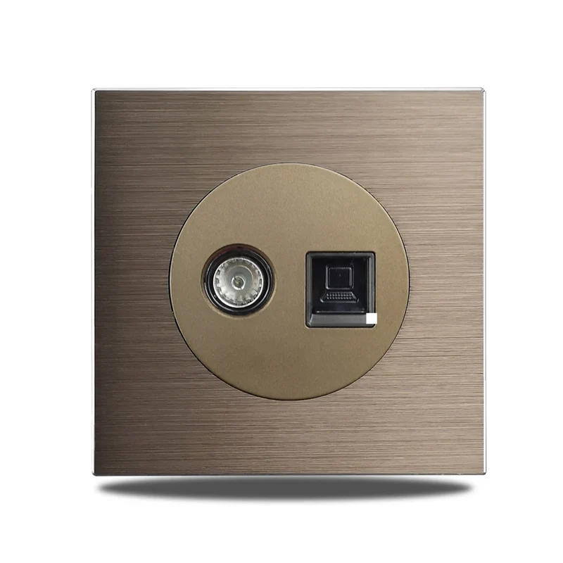 PowerLux Wandsteckdose Braun – Schuko Steckdose Aluminium | USB & Netzwerkanschluss | Moderne Unterputz Lösung