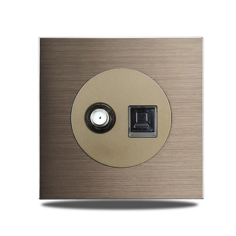 PowerLux Wandsteckdose Braun – Schuko Steckdose Aluminium | USB & Netzwerkanschluss | Moderne Unterputz Lösung