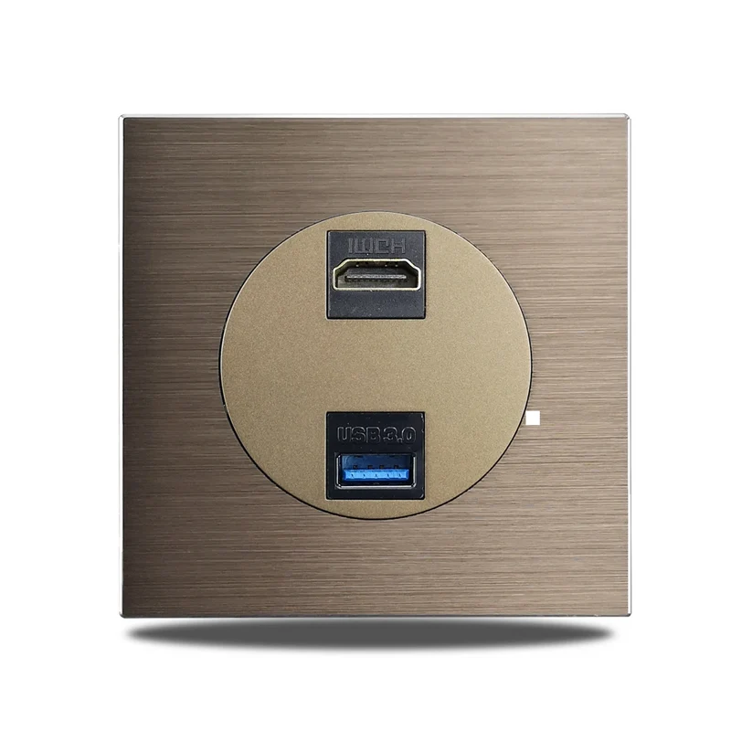 PowerLux Wandsteckdose Braun – Schuko Steckdose Aluminium | USB & Netzwerkanschluss | Moderne Unterputz Lösung