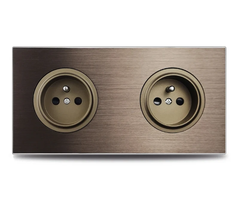 PowerLux Wandsteckdose Braun – Schuko Steckdose Aluminium | USB & Netzwerkanschluss | Moderne Unterputz Lösung