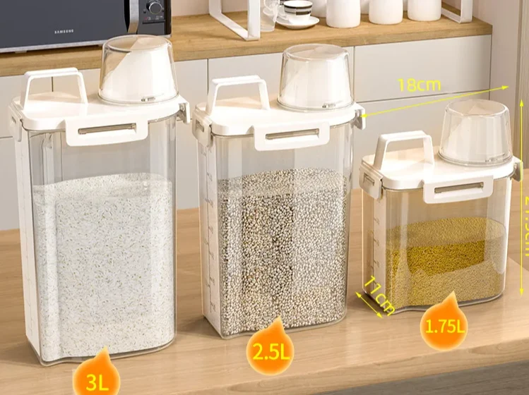 Luftdichter Vorratsbehälter Getreide 3L – Reisdose Küchenbox | Feuchtigkeitsdicht | Transparente Aufbewahrung
