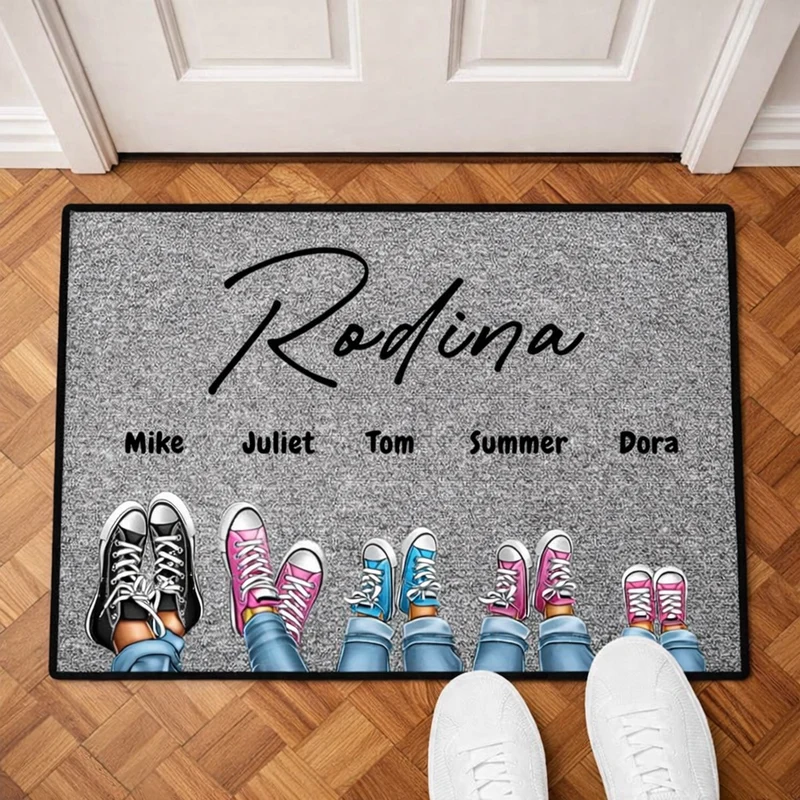 Personalisierte Familien Fußmatte mit Schuhen & Pfoten