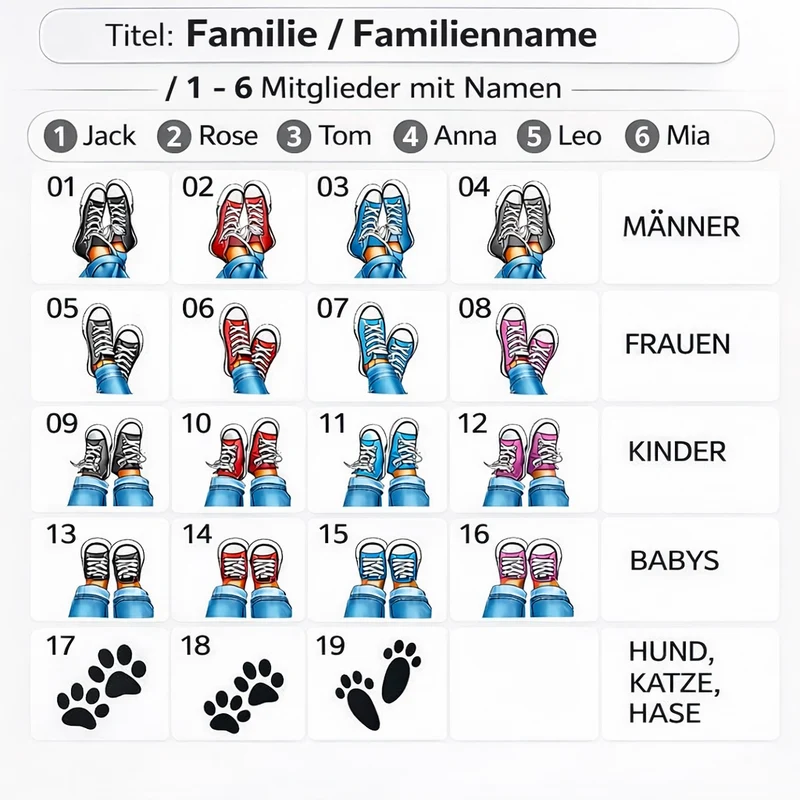 Personalisierte Familien Fußmatte mit Schuhen & Pfoten