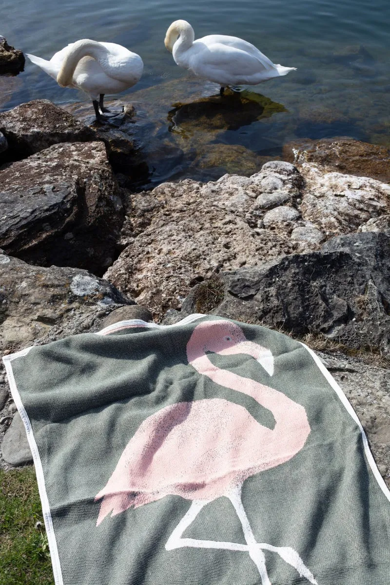 Cotton Beach Towel & Mini Blanket “Flamingo” by Michele Rondelli