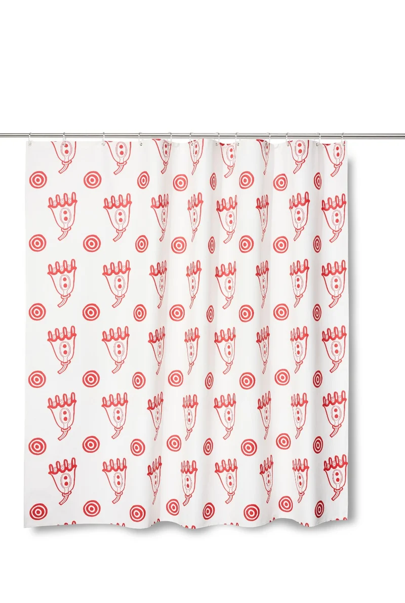 Artist Cotton Shower Curtain "Cosmic White" by Nathalie Du Pasquier & George Sowden