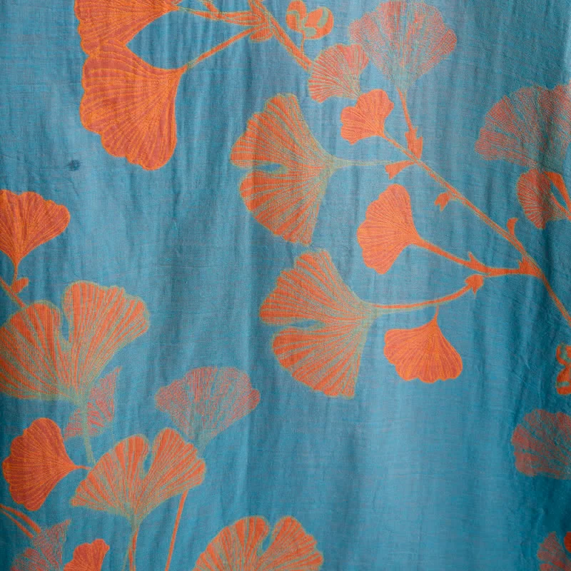 Retro-Kimono aus Baumwolle mit Ginkgoblatt
