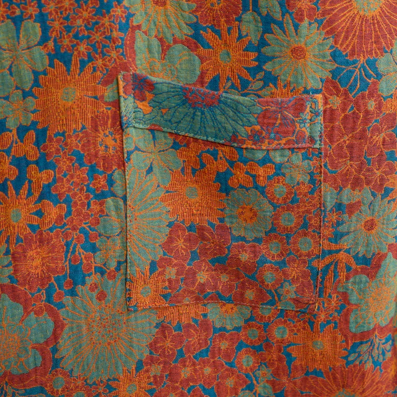 Vintage Kimono-Bademantel aus Baumwolle mit bunten Blumenmustern