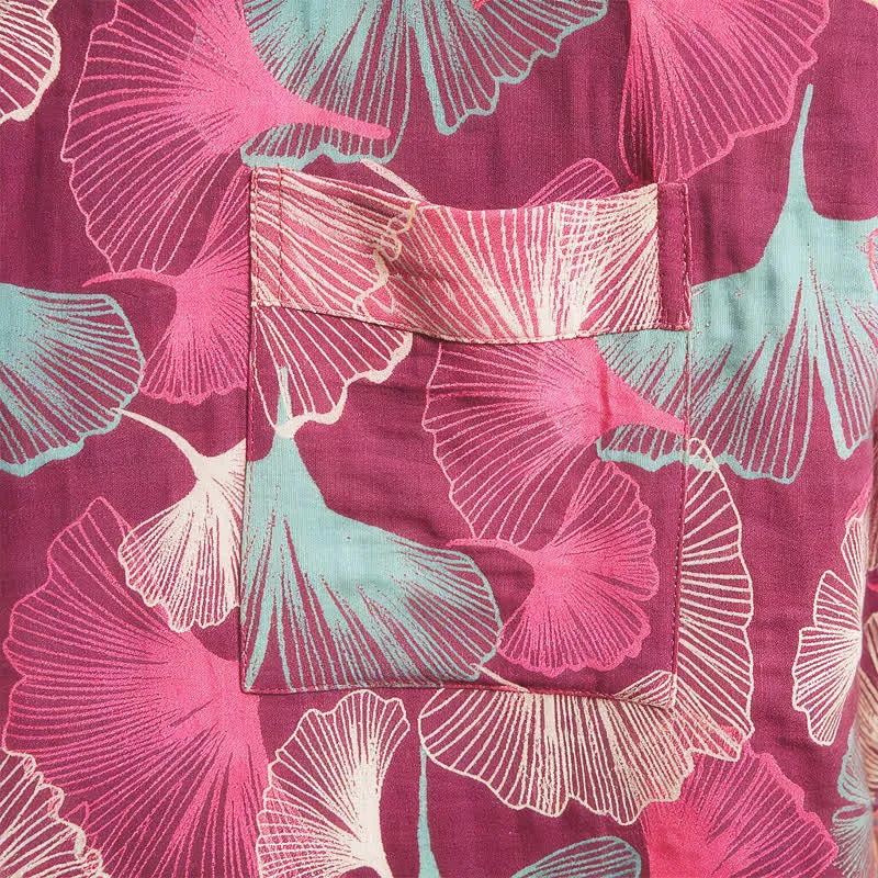 Künstlerischer Kimono aus Ginkgoblättern – Loungewear-Bademantel