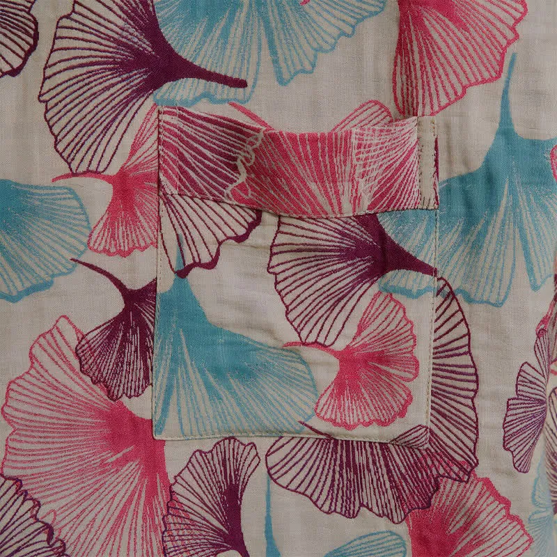 Künstlerischer Kimono aus Ginkgoblättern – Loungewear-Bademantel