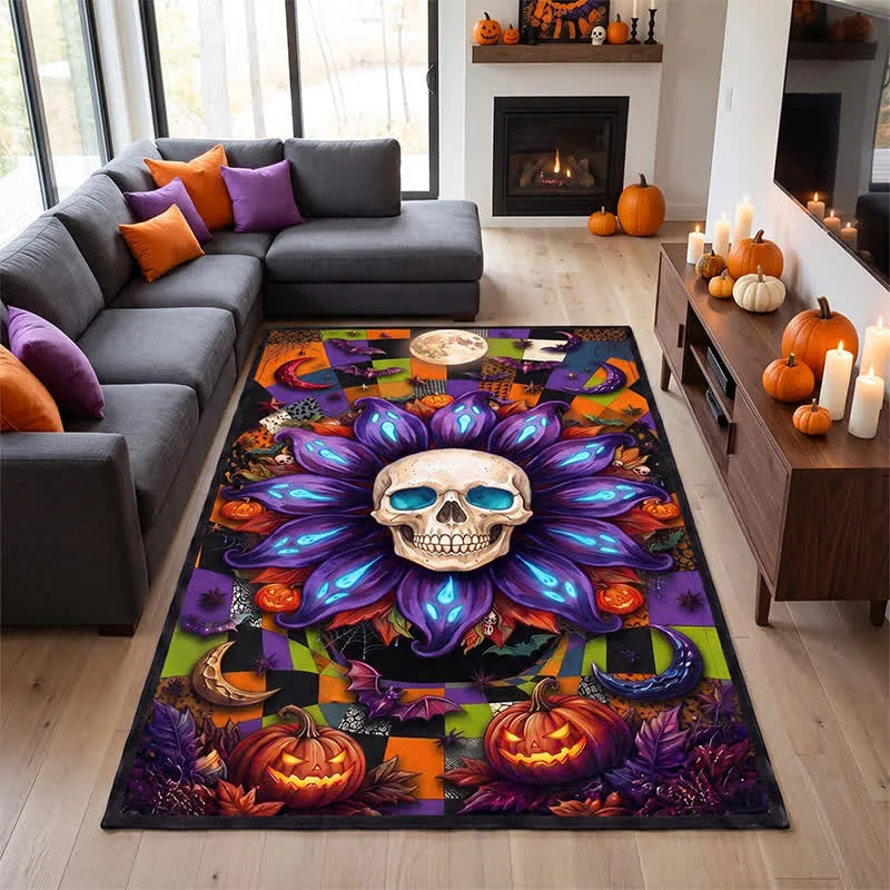 Halloween-Teppich mit gotischem Totenkopf-Mandala-Motiv, rutschfest
