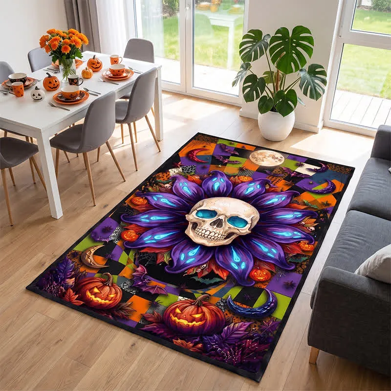 Halloween-Teppich mit gotischem Totenkopf-Mandala-Motiv, rutschfest
