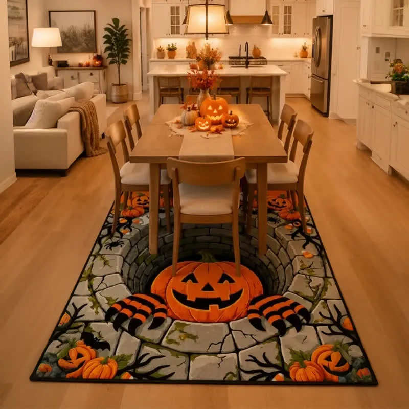 3D Halloween Kürbis Optische Täuschung Teppich