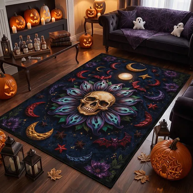 Himmlischer gotischer Totenkopf-Mandala-Teppich