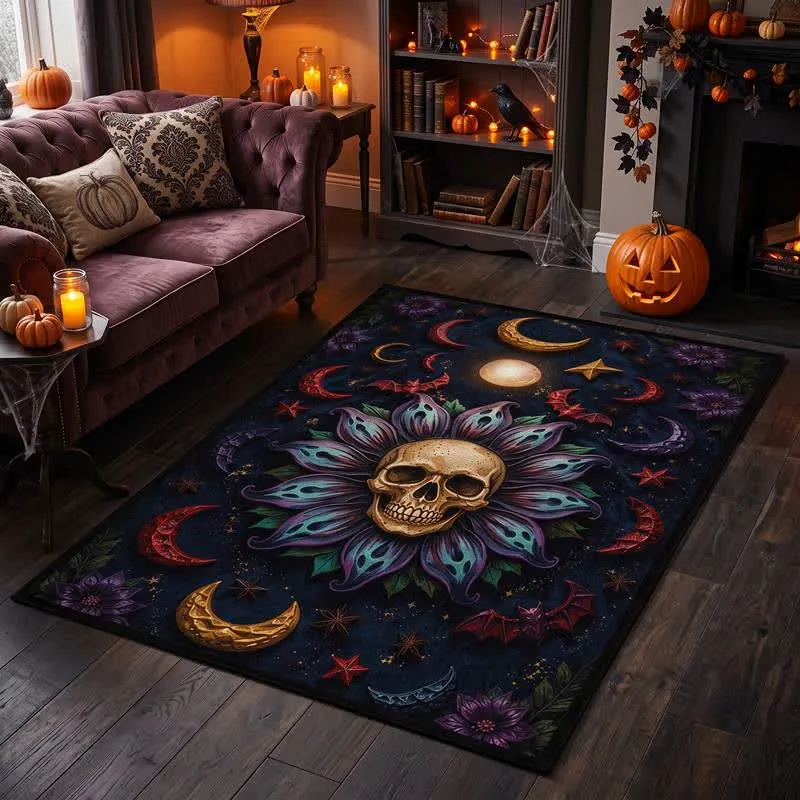 Himmlischer gotischer Totenkopf-Mandala-Teppich