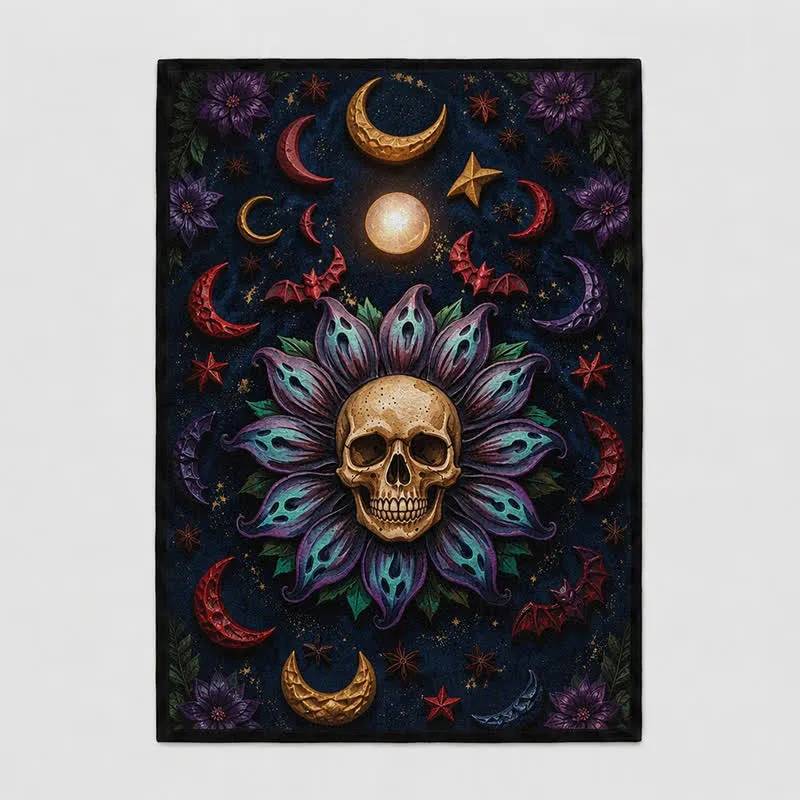 Himmlischer gotischer Totenkopf-Mandala-Teppich
