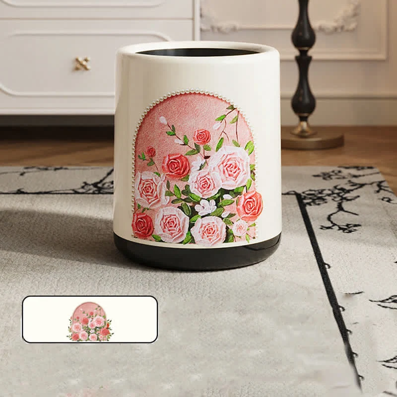 Eleganter, doppelschichtiger, langlebiger Mülleimer mit Rosenmotiv