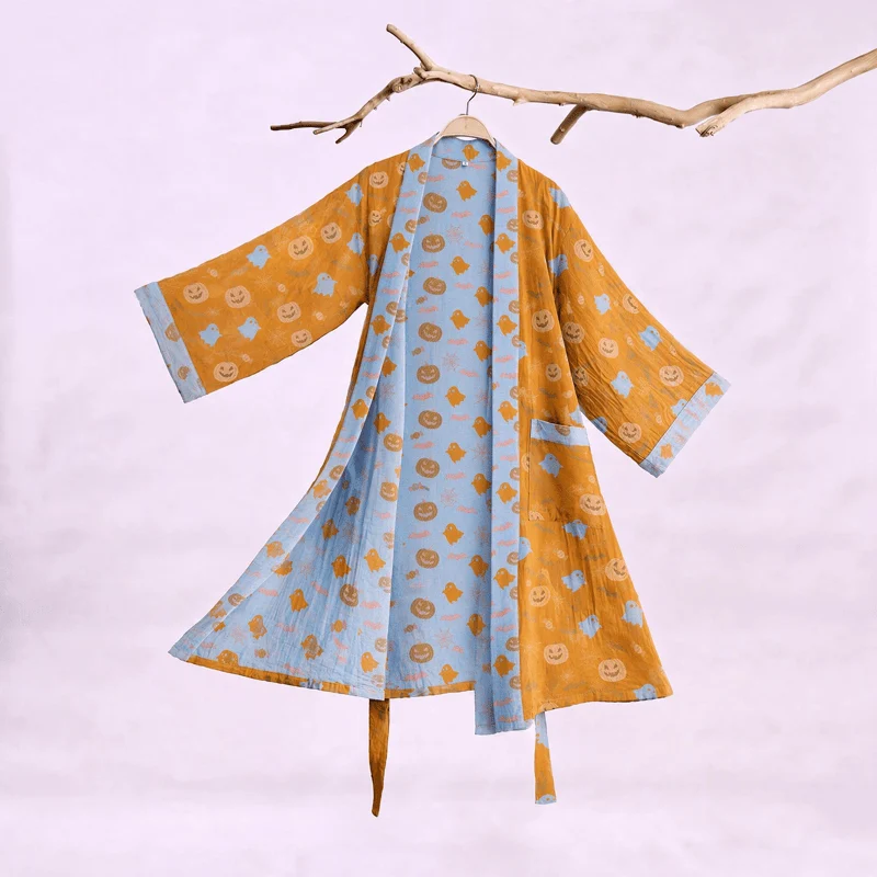 Mehrfarbiger Kürbis-Halloween-Baumwollkimono
