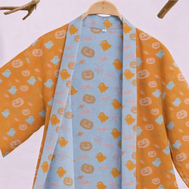 Mehrfarbiger Kürbis-Halloween-Baumwollkimono