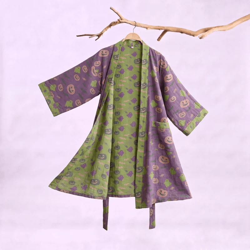 Mehrfarbiger Kürbis-Halloween-Baumwollkimono