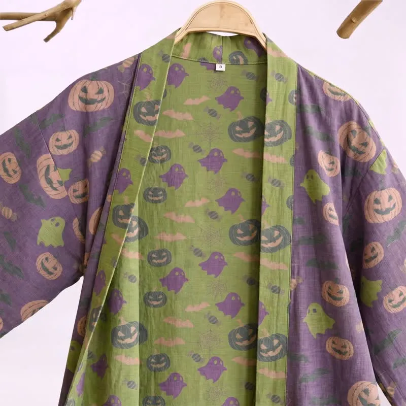 Mehrfarbiger Kürbis-Halloween-Baumwollkimono