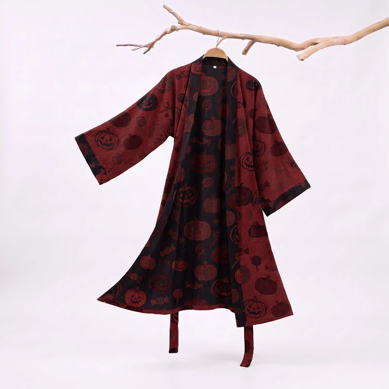 Gruseliger Kürbis-Bonbon-Baumwollkimono
