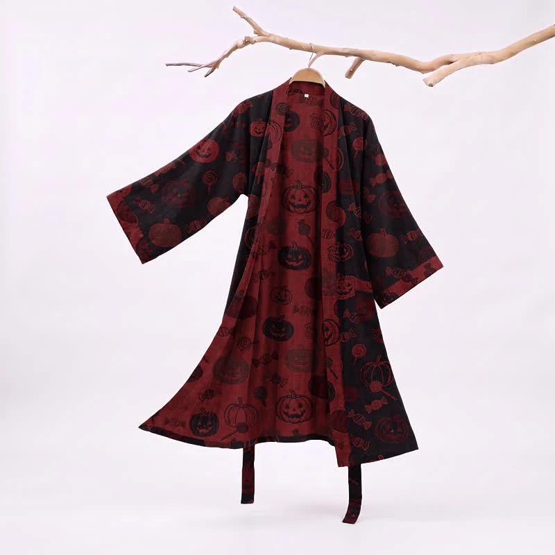 Gruseliger Kürbis-Bonbon-Baumwollkimono