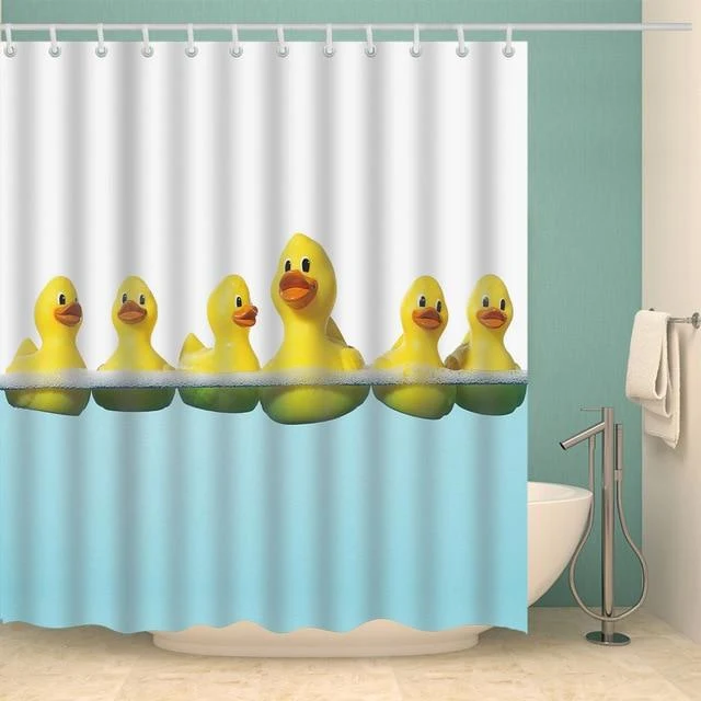 Duschvorhang gelbe Gummienten im Wasser