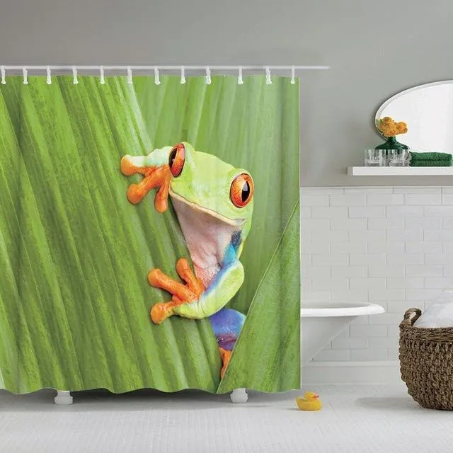 Duschvorhang grüner Frosch auf Blatt