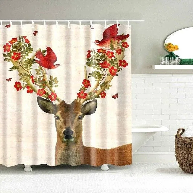 Duschvorhang Hirsch mit Blumengeweih Design