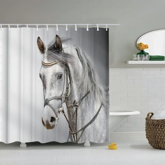 Duschvorhang weißes Pferd Porträt Design