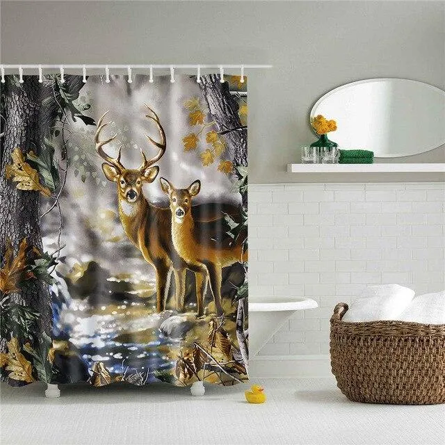 Duschvorhang Hirschfamilie im Wald Design