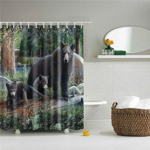 Duschvorhang Bärenfamilie in der Natur