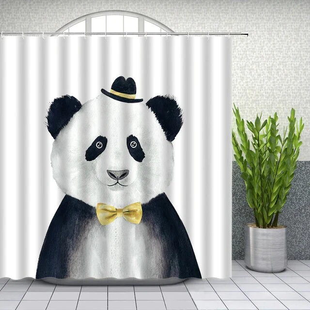 Eleganter Duschvorhang Panda mit Hut