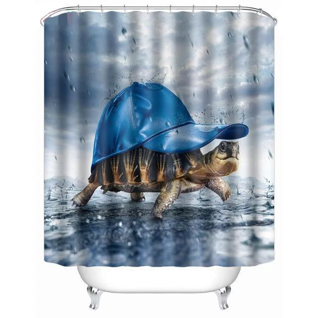 Lustiger Duschvorhang Schildkröte mit Kappe