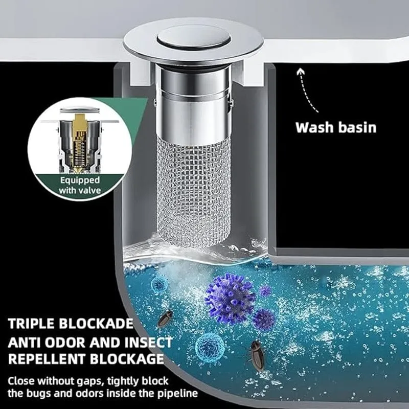 Dreneringsfilter i rustfritt stål med pop-up mekanisme | Luvikno