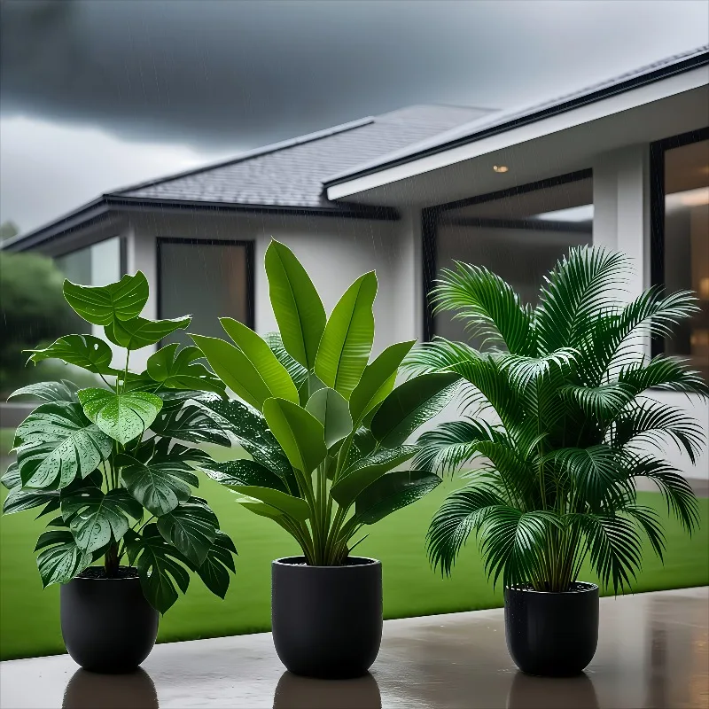 Kunstpflanzen Set 3-teilig – Bananenbaum & Monstera Palme, Bodendeko für Innen & Außen