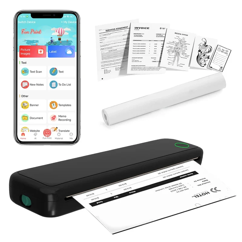 Tragbarer A4 Thermodrucker ohne Tinte – Bluetooth