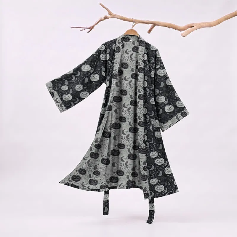 Halloween Kürbis Mond Baumwollkimono-Bademantel