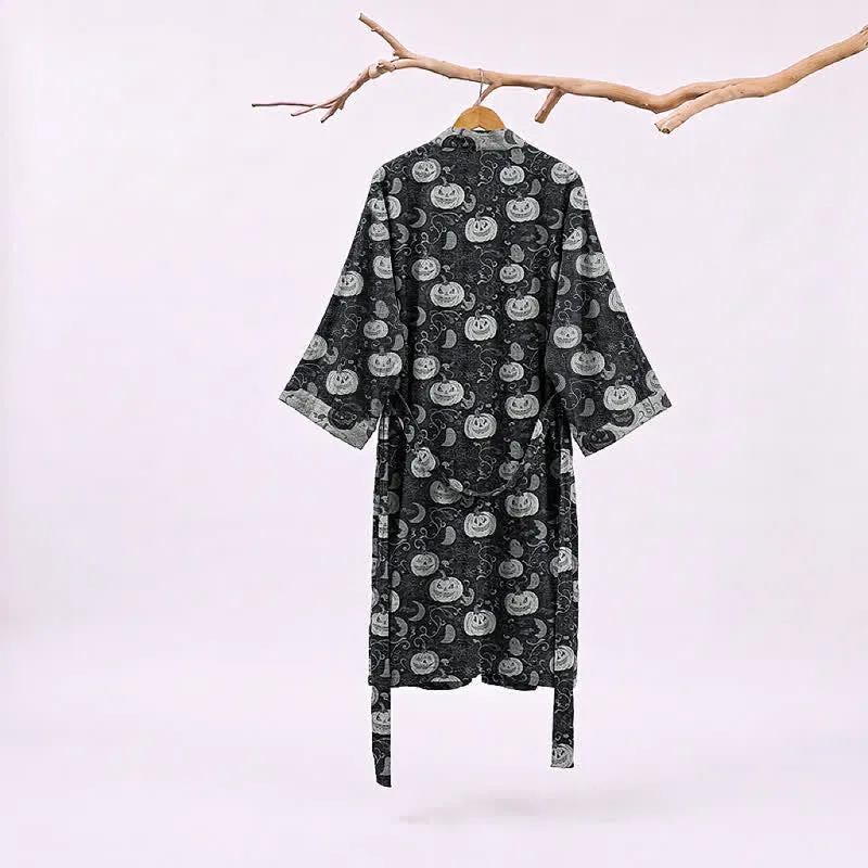Halloween Kürbis Mond Baumwollkimono-Bademantel