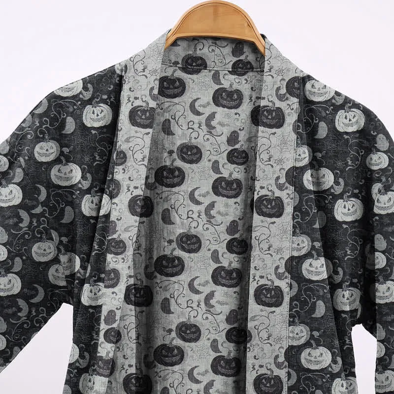 Halloween Kürbis Mond Baumwollkimono-Bademantel