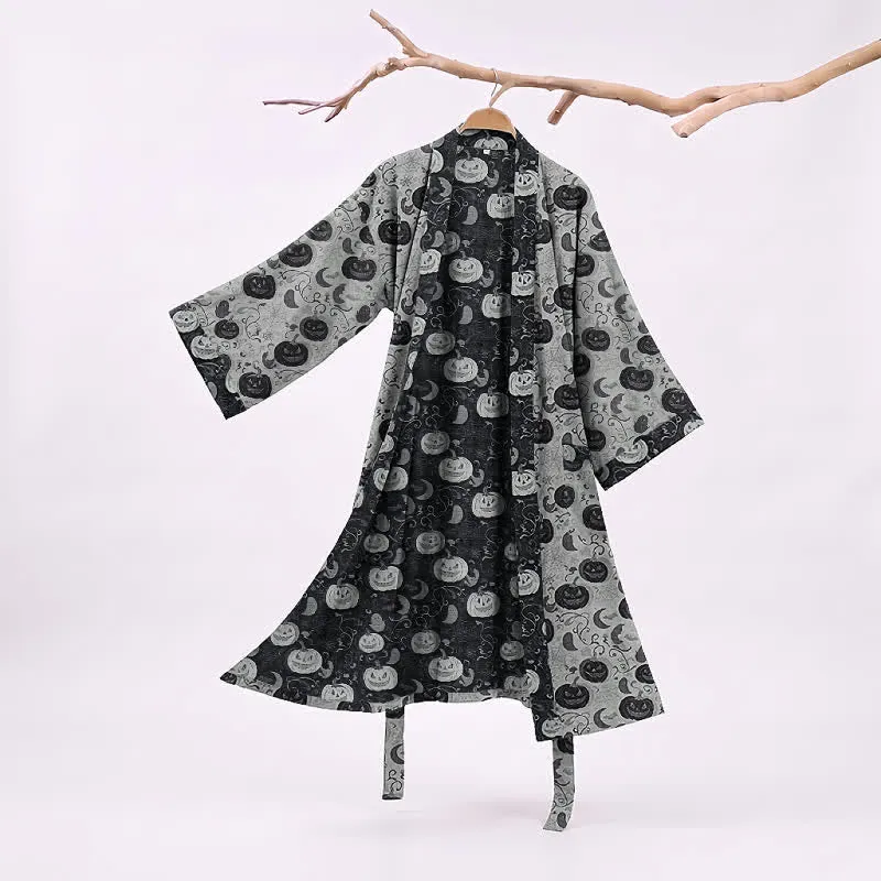 Halloween Kürbis Mond Baumwollkimono-Bademantel