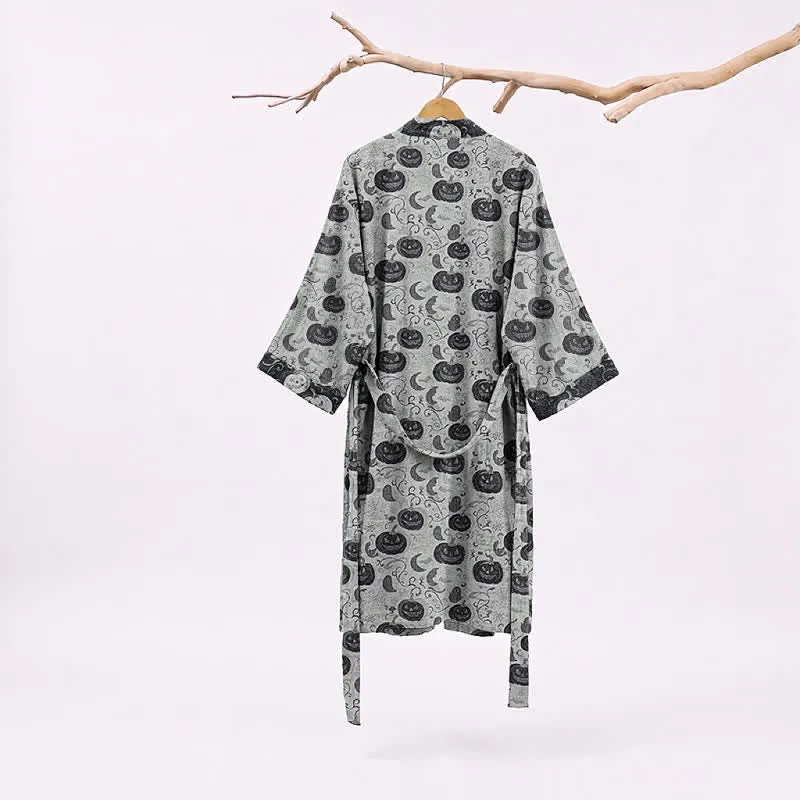 Halloween Kürbis Mond Baumwollkimono-Bademantel