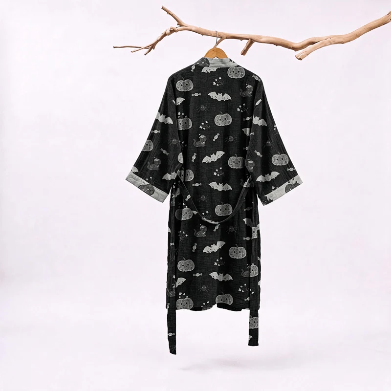 Halloween Kürbis Fledermaus Baumwollkimono-Bademantel