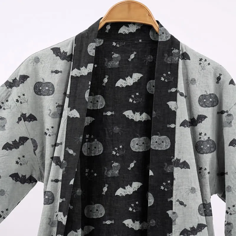 Halloween Kürbis Fledermaus Baumwollkimono-Bademantel