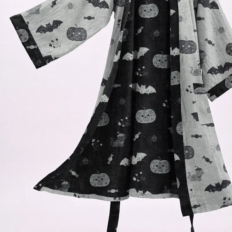 Halloween Kürbis Fledermaus Baumwollkimono-Bademantel
