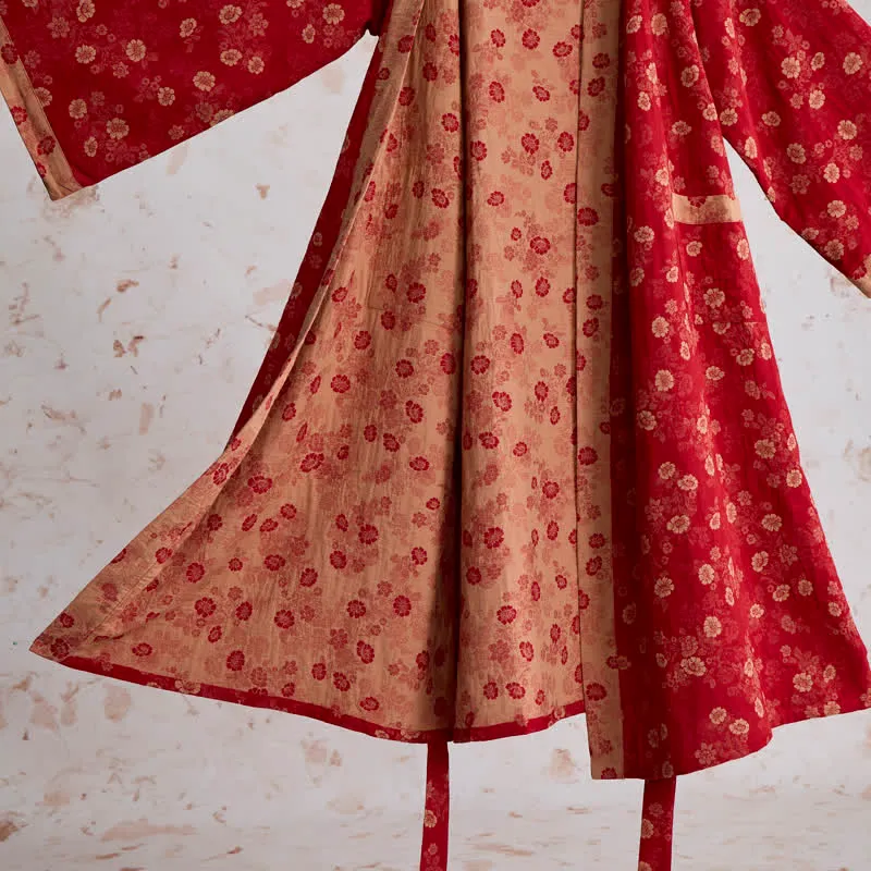Retro-Kimono aus Baumwollgaze mit Blumenmuster