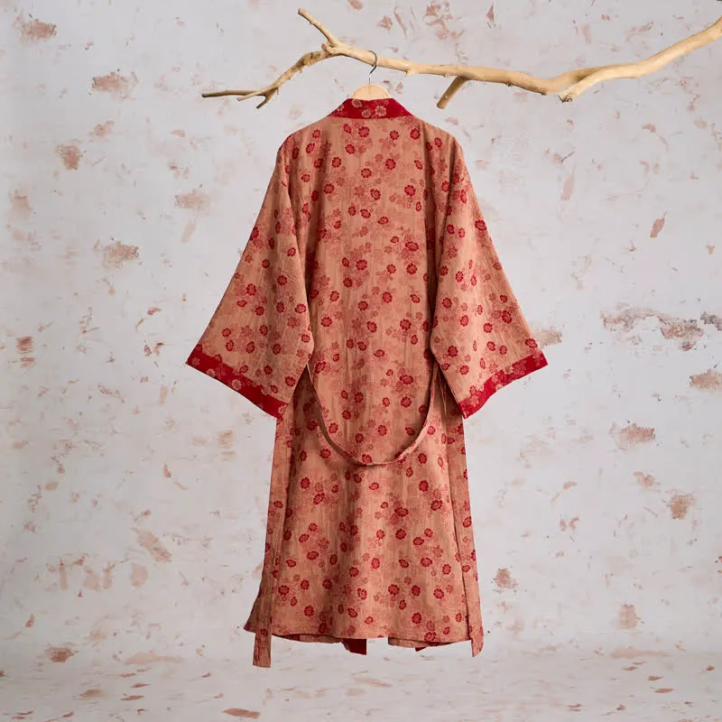 Retro-Kimono aus Baumwollgaze mit Blumenmuster